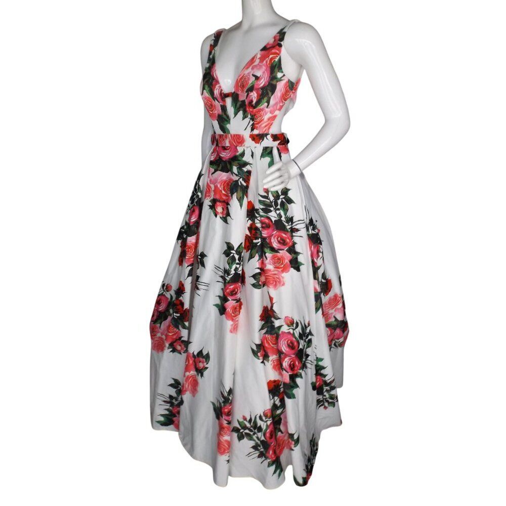 JVN BY JOVANI Gown/Dress, 8, White/Red-pink Roses, Side Cut out, Full Skirt - Picture 4 of 15